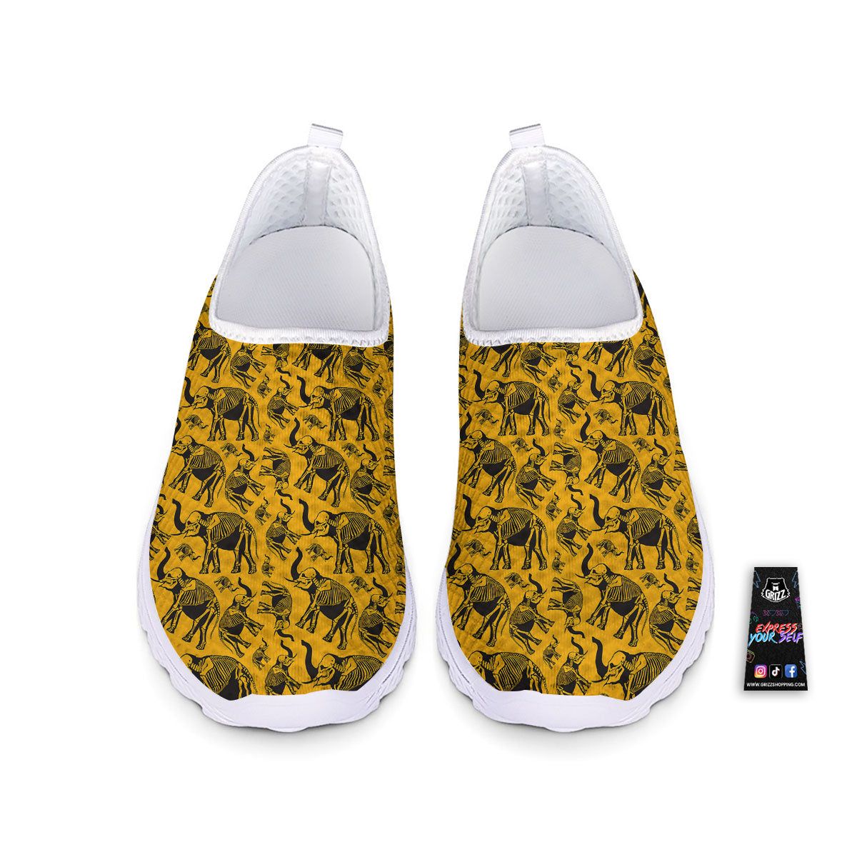 X-Ray Elephant Skeleton Print Pattern Nurse Shoes-grizzshop