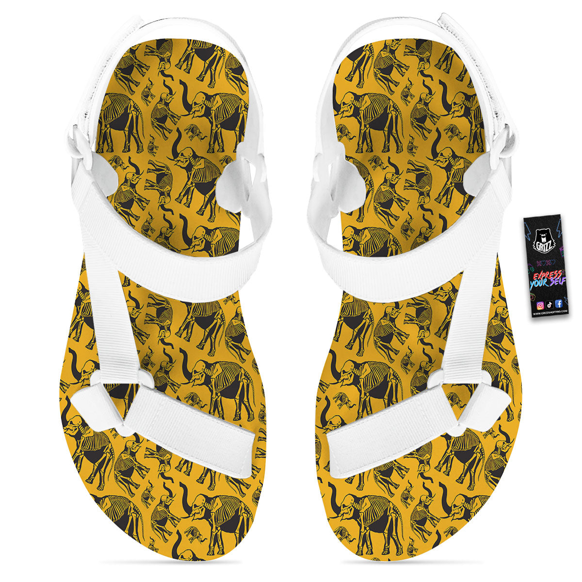 X-Ray Elephant Skeleton Print Pattern White Open Toe Sandals-grizzshop