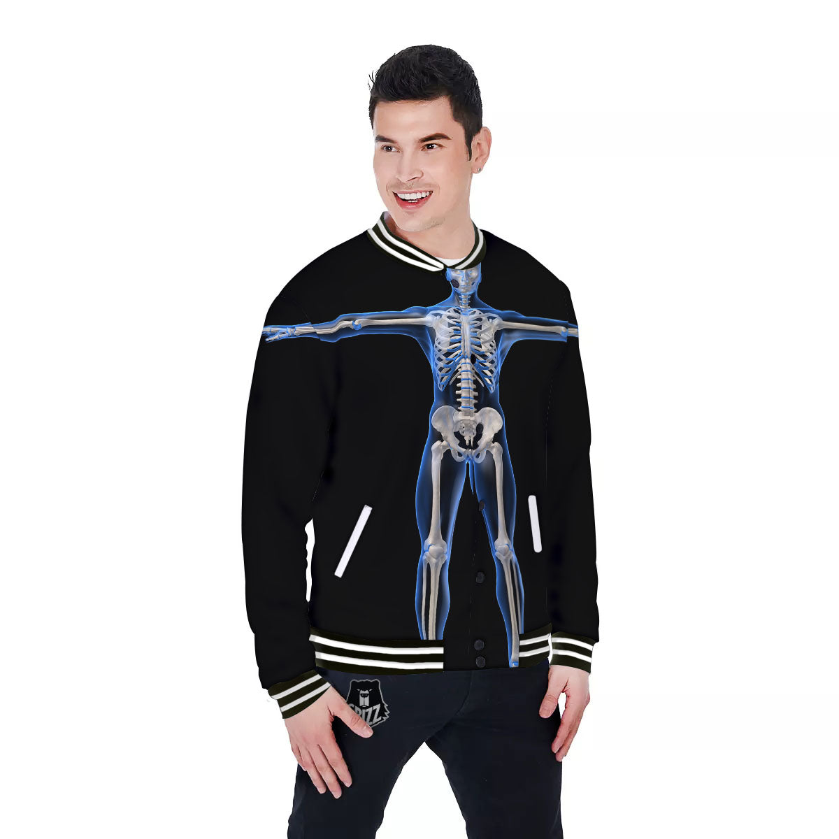 X-Ray Human Skeleton Print Baseball Jacket-grizzshop