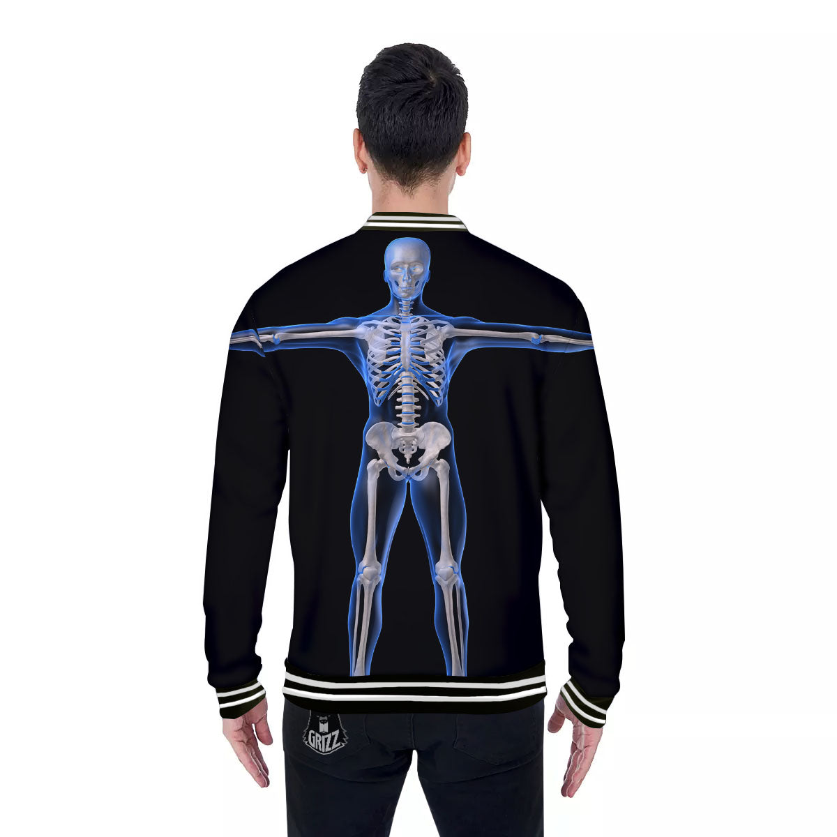 X-Ray Human Skeleton Print Baseball Jacket-grizzshop