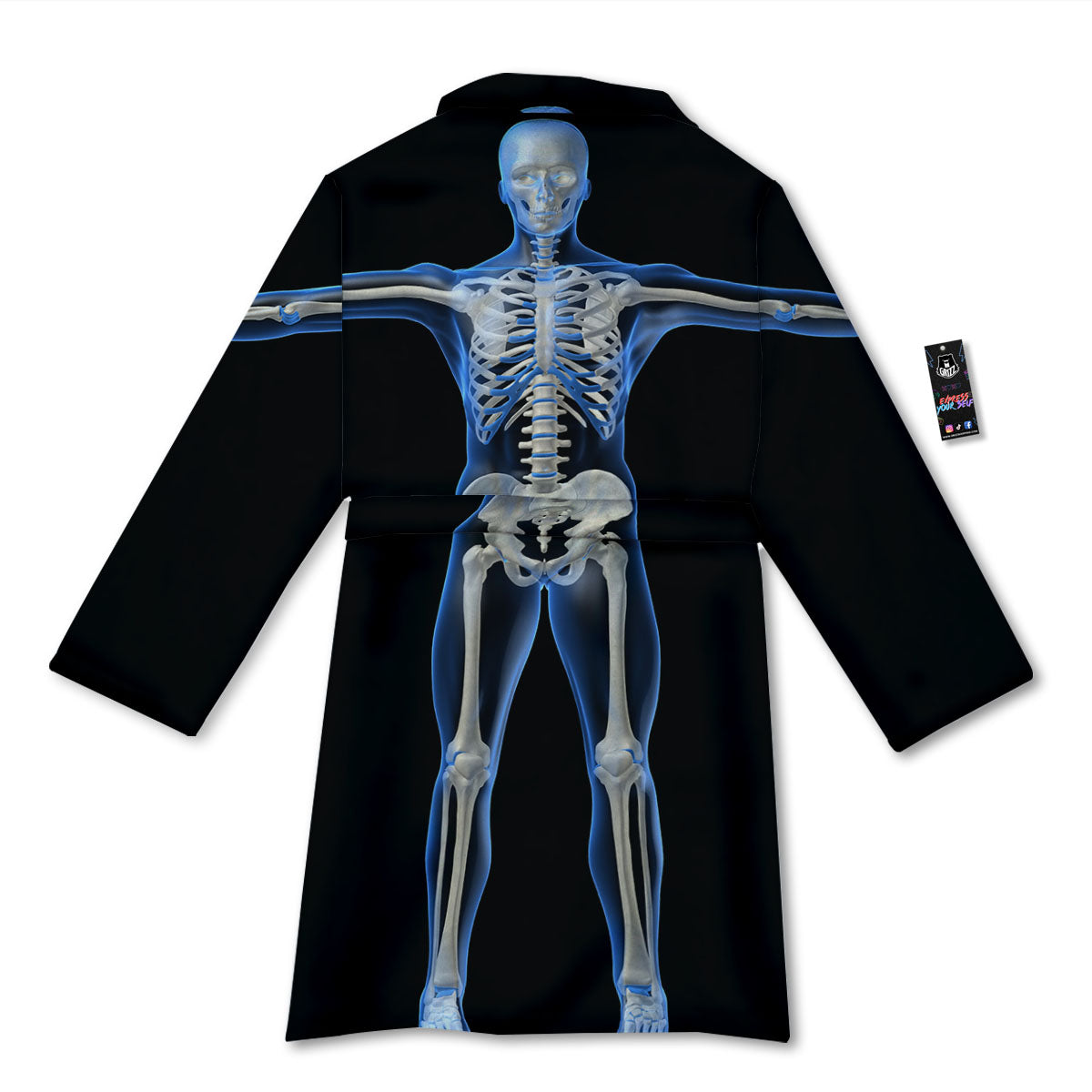 X-Ray Human Skeleton Print Bathrobe-grizzshop