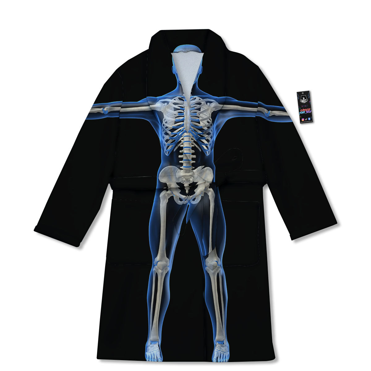 X-Ray Human Skeleton Print Bathrobe-grizzshop