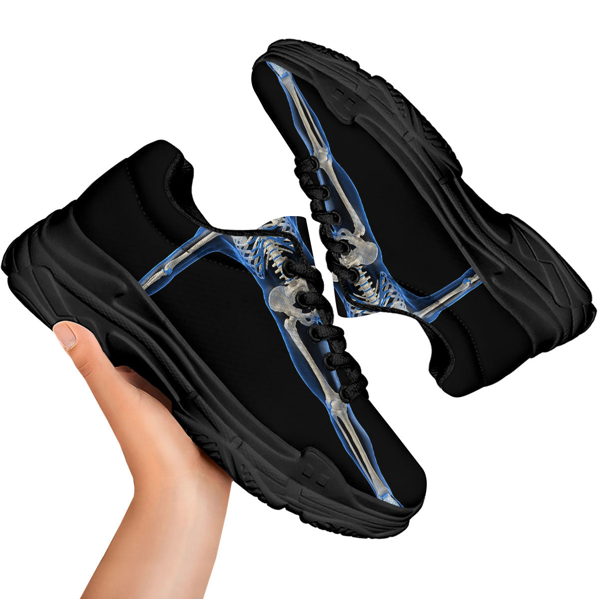 X-Ray Human Skeleton Print Black Chunky Shoes-grizzshop