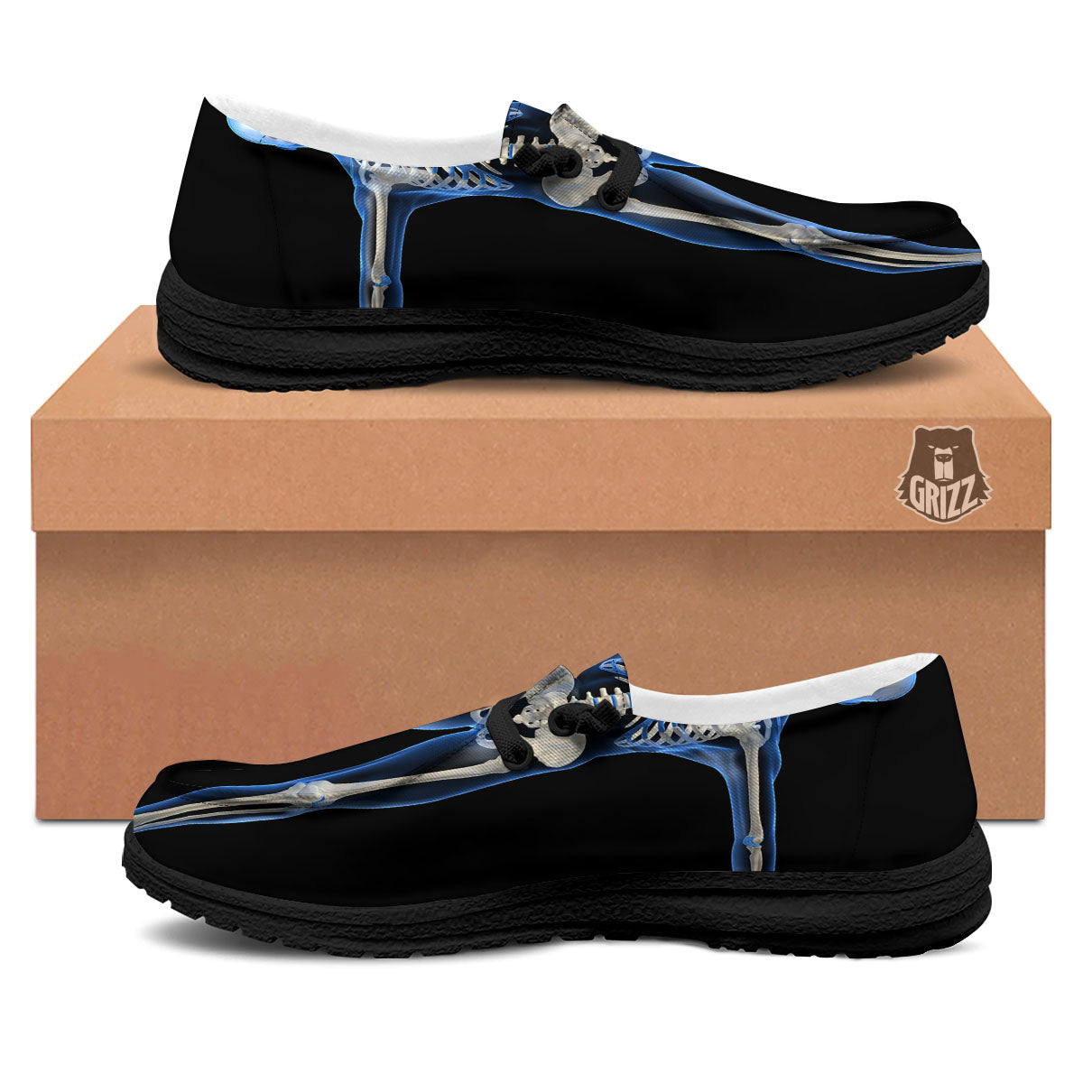 X-Ray Human Skeleton Print Black Loafers-grizzshop