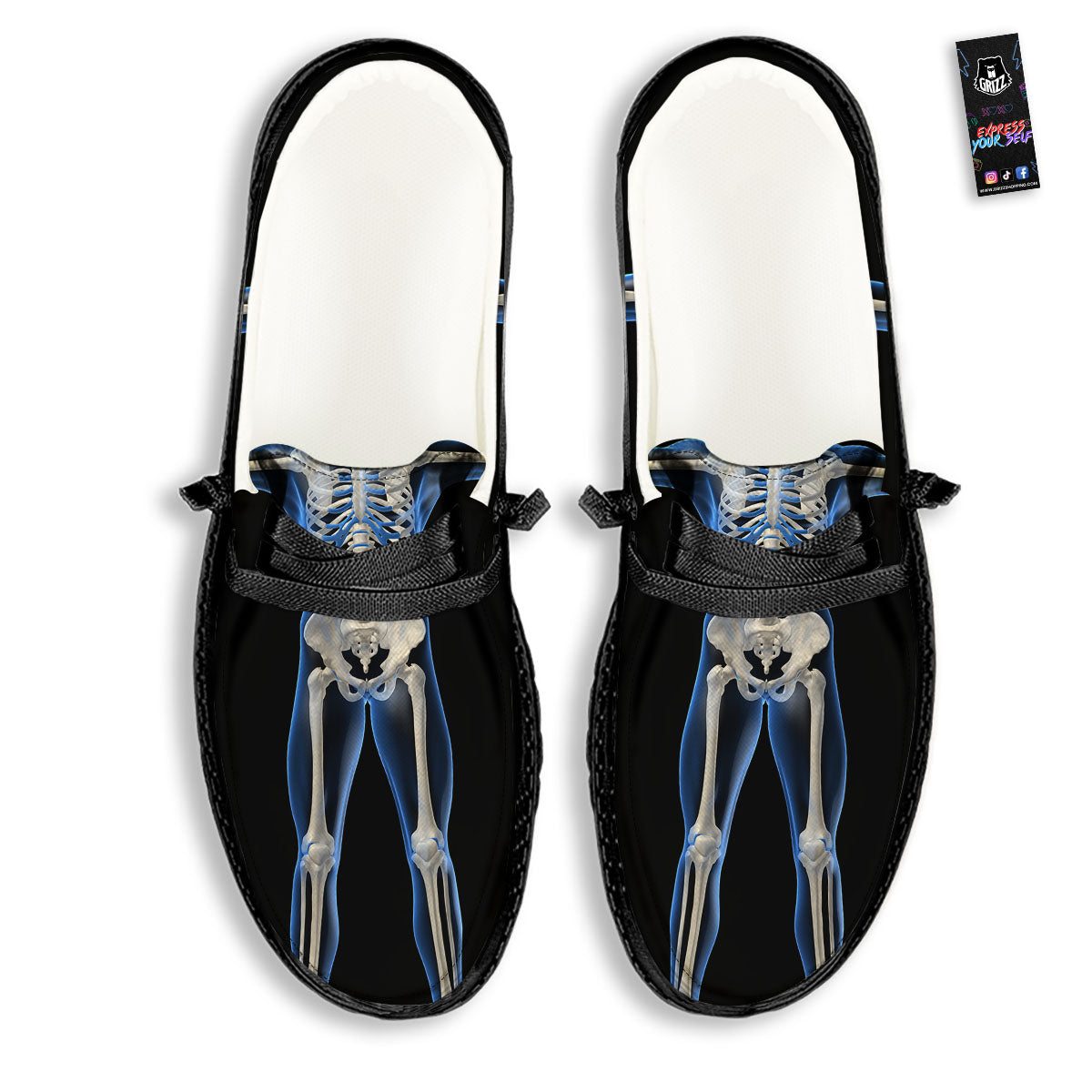 X-Ray Human Skeleton Print Black Loafers-grizzshop