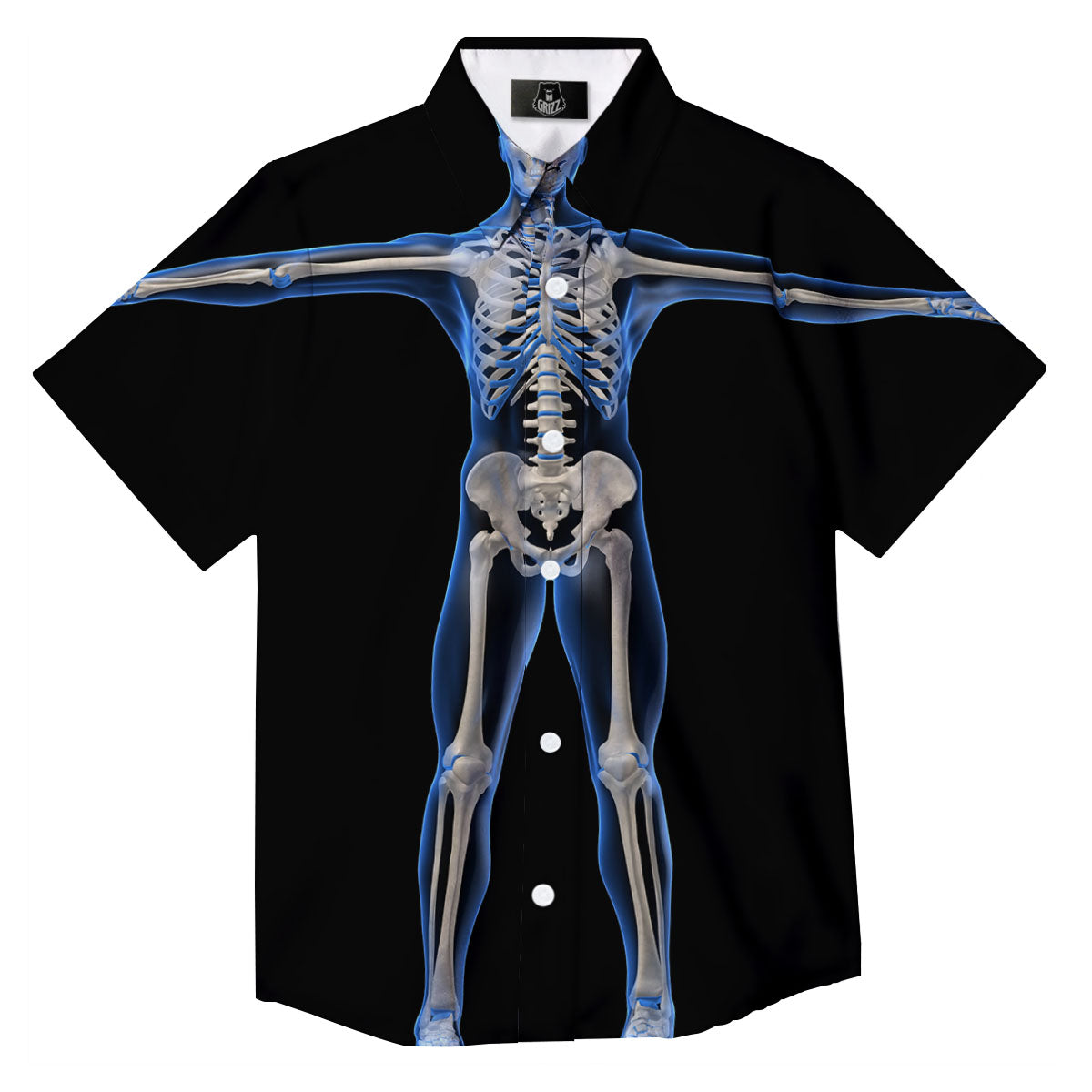 X-Ray Human Skeleton Print Button Up Shirt-grizzshop