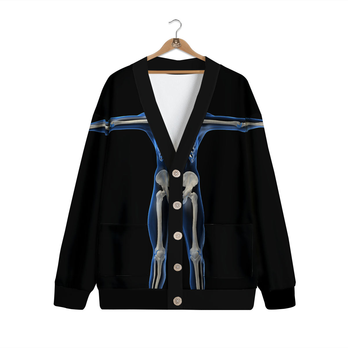 X-Ray Human Skeleton Print Cardigan-grizzshop