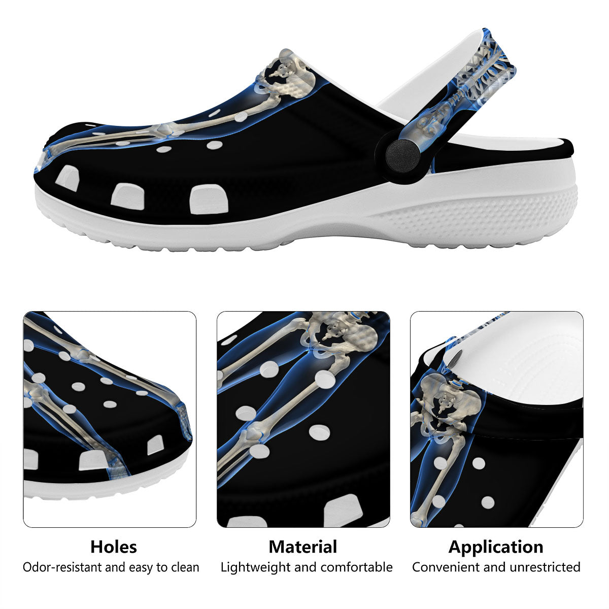 X-Ray Human Skeleton Print Clog-grizzshop