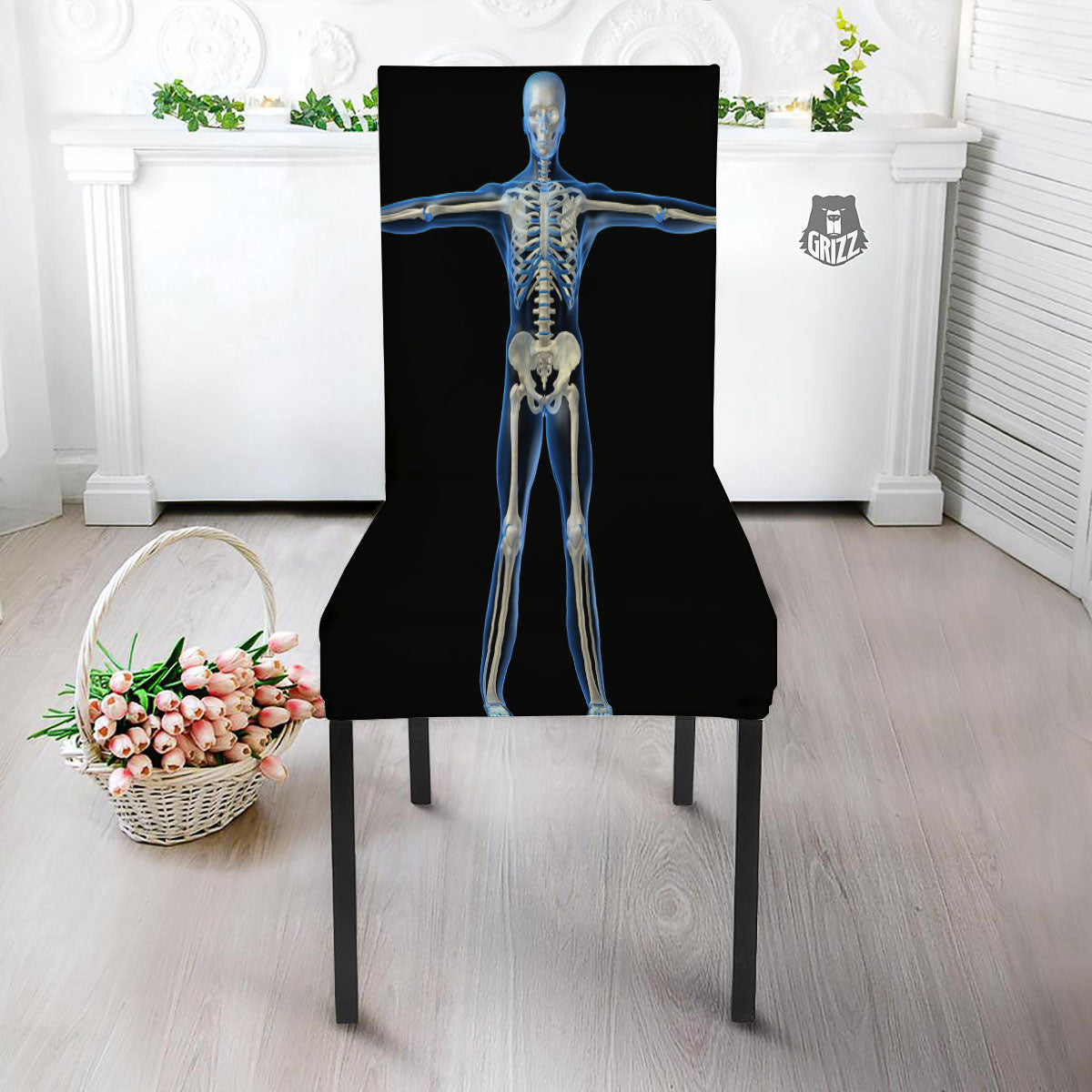 X-Ray Human Skeleton Print Dining Chair Slipcover-grizzshop