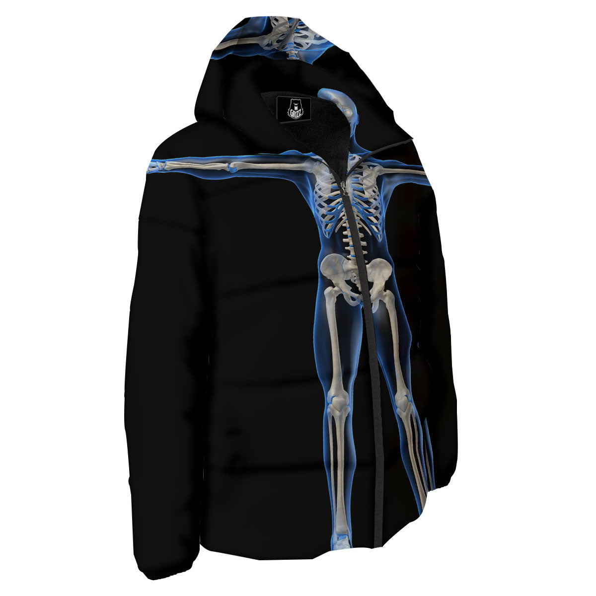 X-Ray Human Skeleton Print Down Jacket-grizzshop