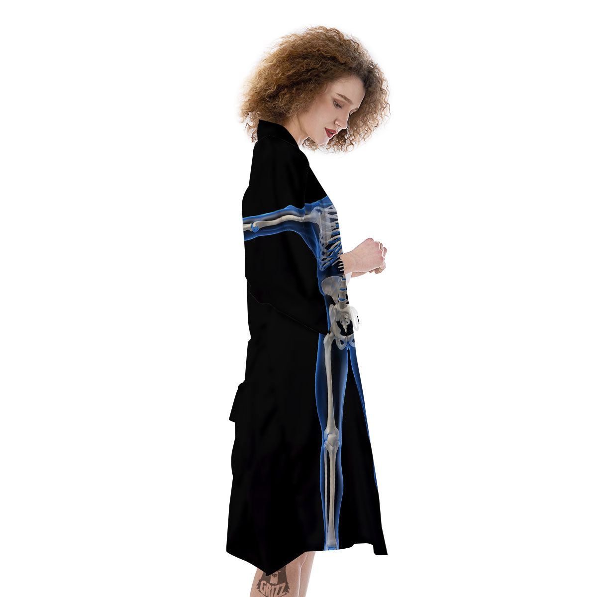 X-Ray Human Skeleton Print Kimono-grizzshop