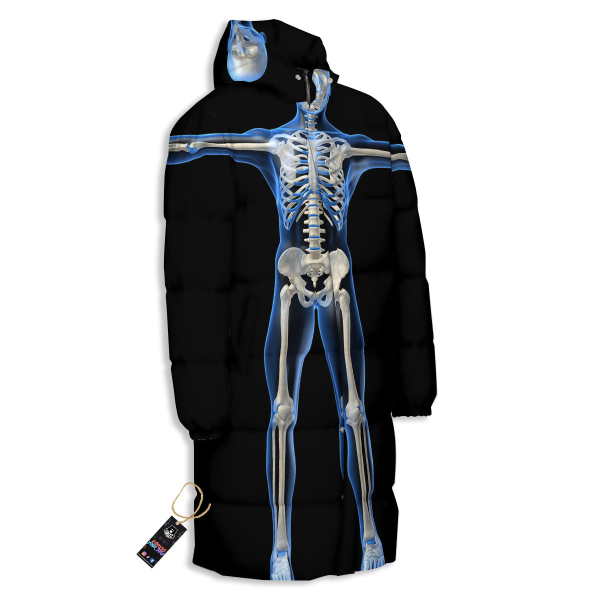 X-Ray Human Skeleton Print Long Down Jacket-grizzshop