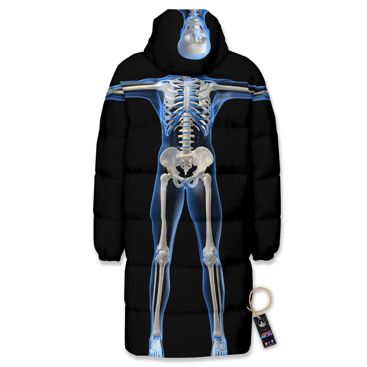 X-Ray Human Skeleton Print Long Down Jacket-grizzshop