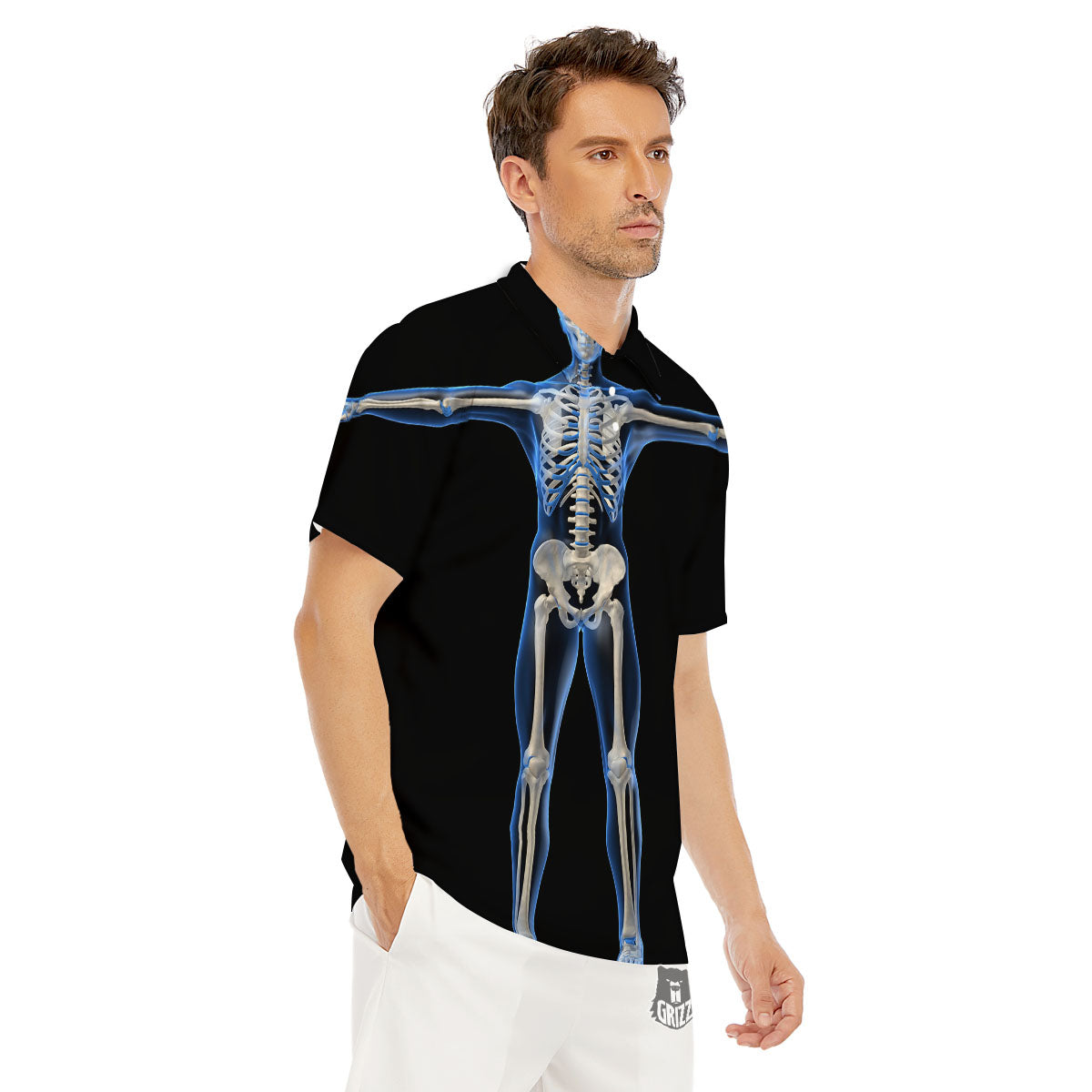 X-Ray Human Skeleton Print Men's Golf Shirts-grizzshop
