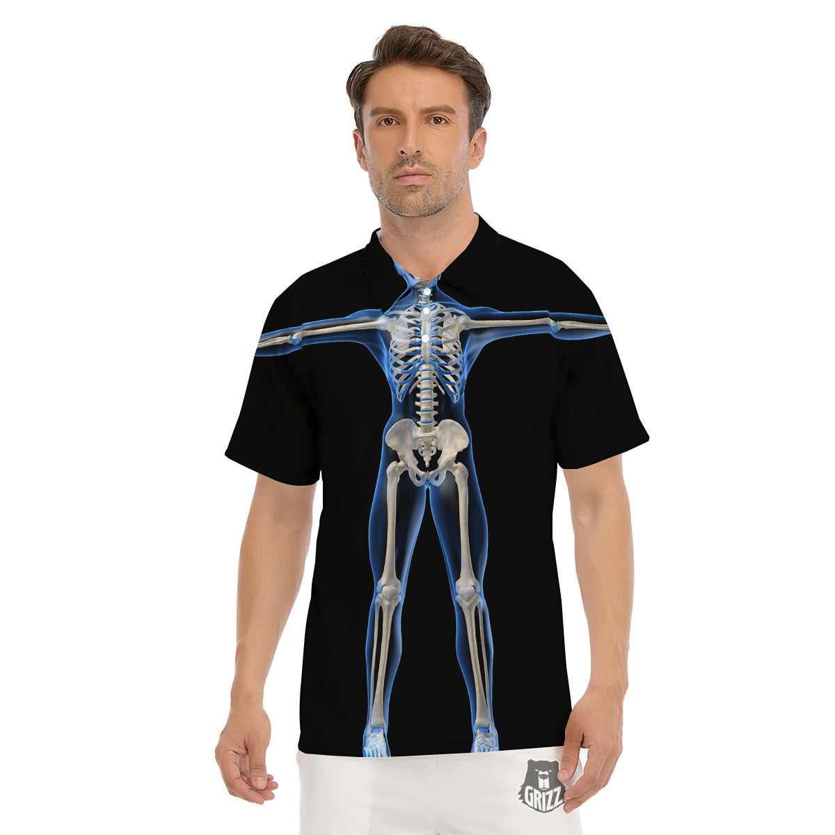 X-Ray Human Skeleton Print Men's Golf Shirts-grizzshop