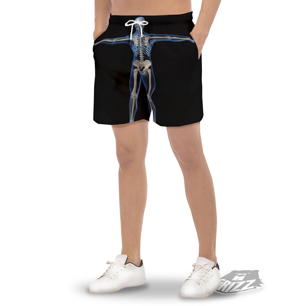 X-Ray Human Skeleton Print Men's Gym Shorts-grizzshop