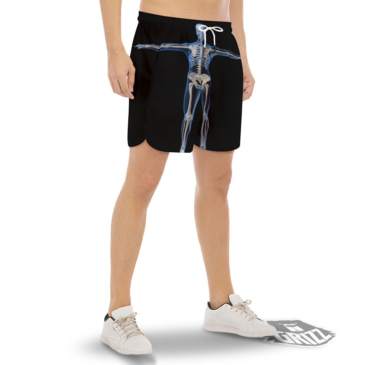 X-Ray Human Skeleton Print Men's Gym Shorts-grizzshop
