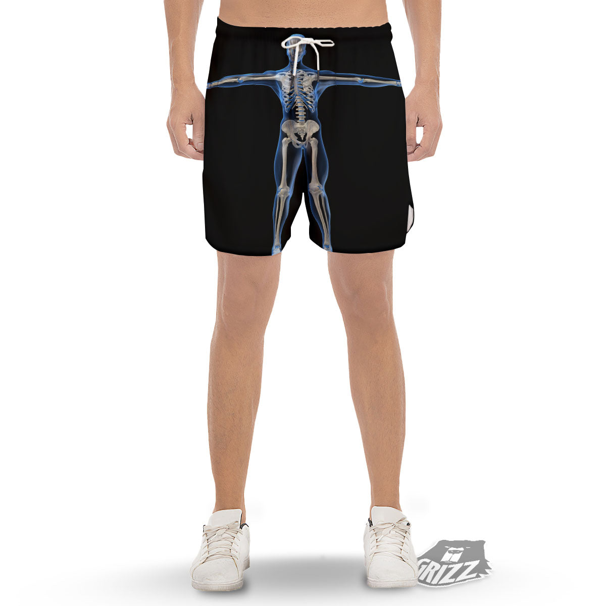 X-Ray Human Skeleton Print Men's Gym Shorts-grizzshop