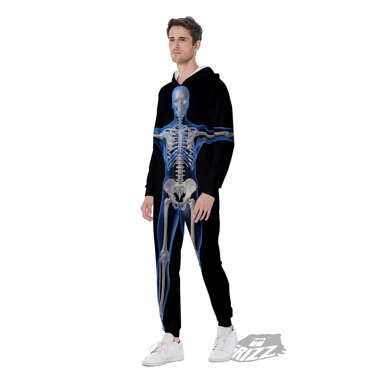 X-Ray Human Skeleton Print Men's Jumpsuit-grizzshop