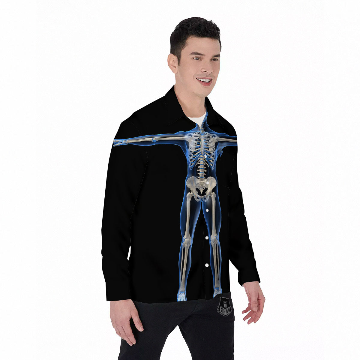 X-Ray Human Skeleton Print Men's Long Sleeve Shirts-grizzshop
