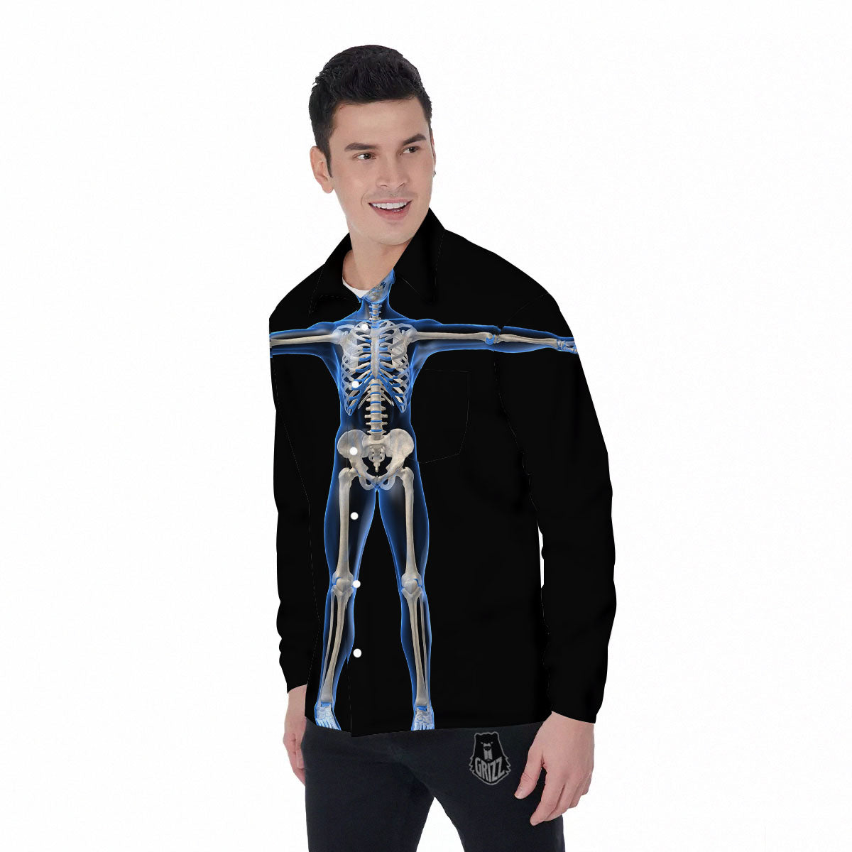 X-Ray Human Skeleton Print Men's Long Sleeve Shirts-grizzshop