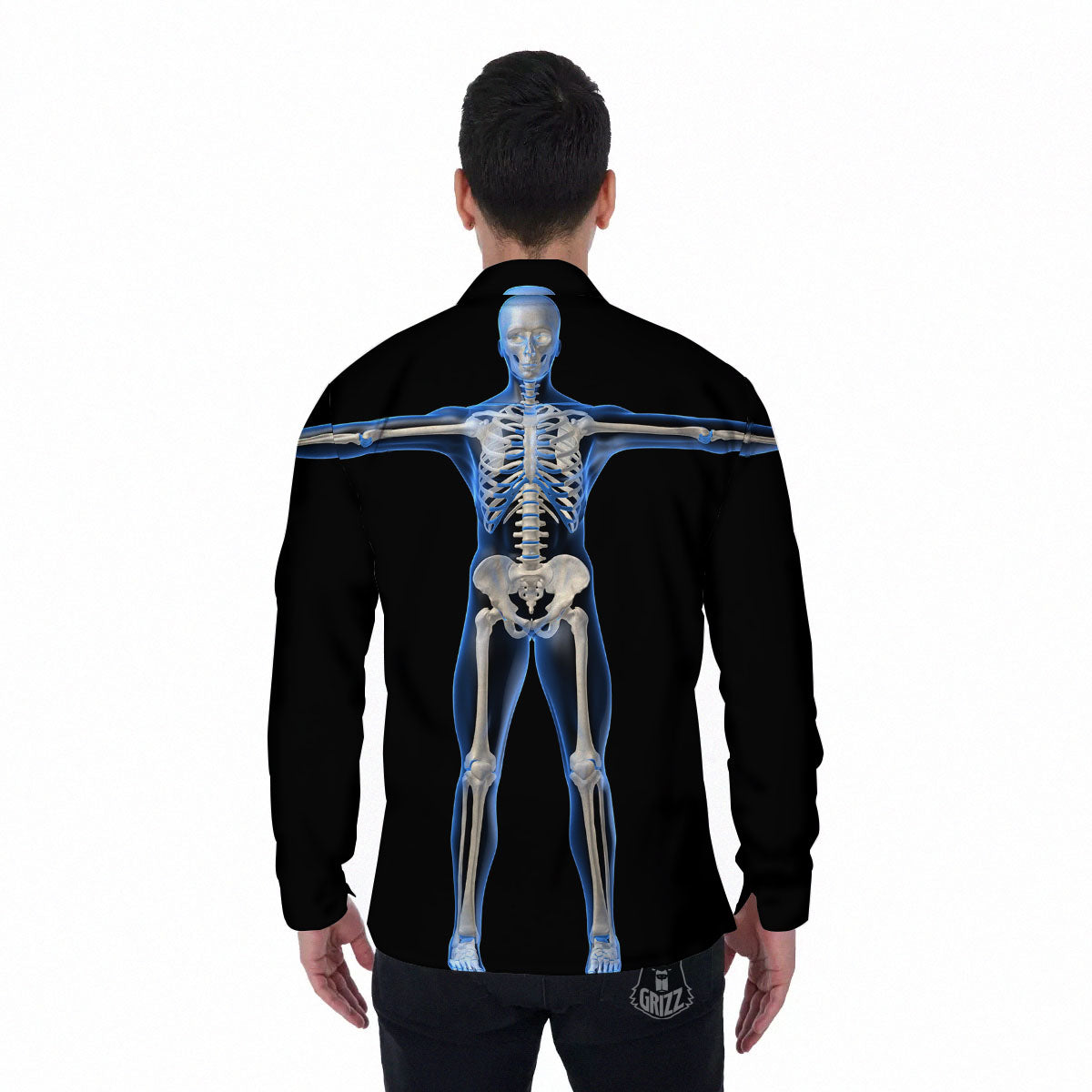 X-Ray Human Skeleton Print Men's Long Sleeve Shirts-grizzshop