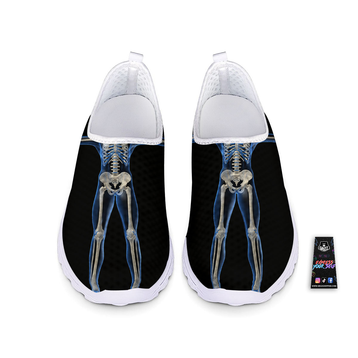 X-Ray Human Skeleton Print Nurse Shoes-grizzshop