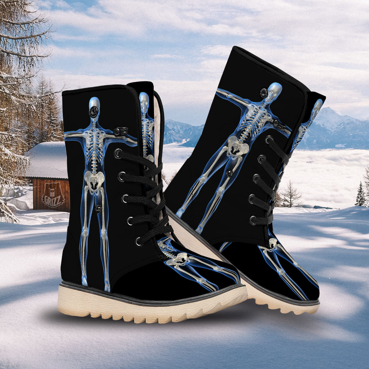 X-Ray Human Skeleton Print Snow Boots-grizzshop