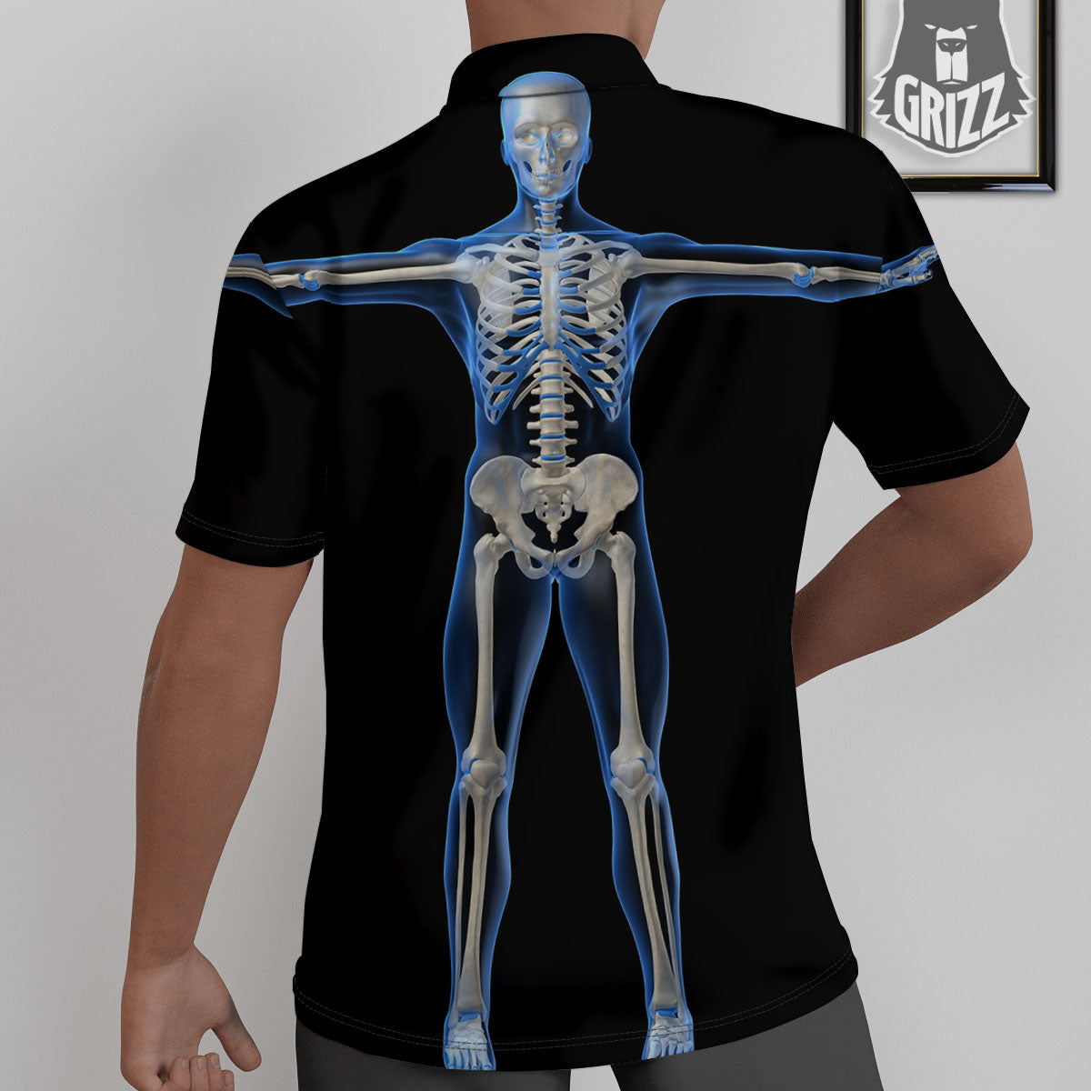 X-Ray Human Skeleton Print Untucked Shirts-grizzshop