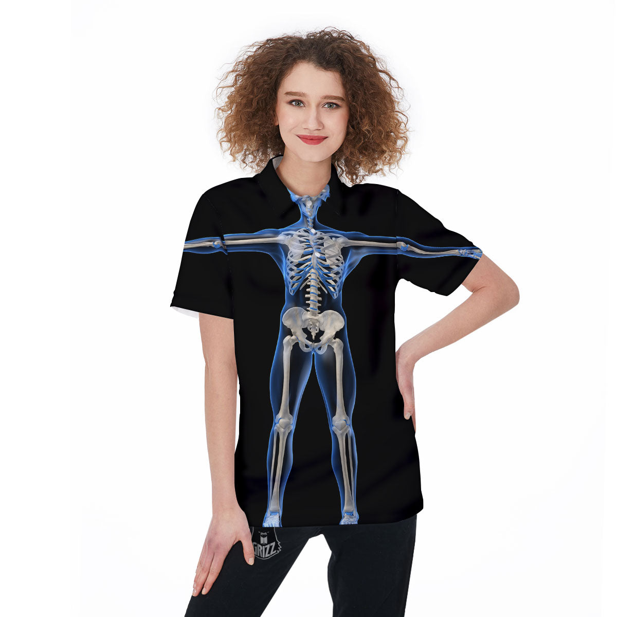 X-Ray Human Skeleton Print Women's Golf Shirts-grizzshop