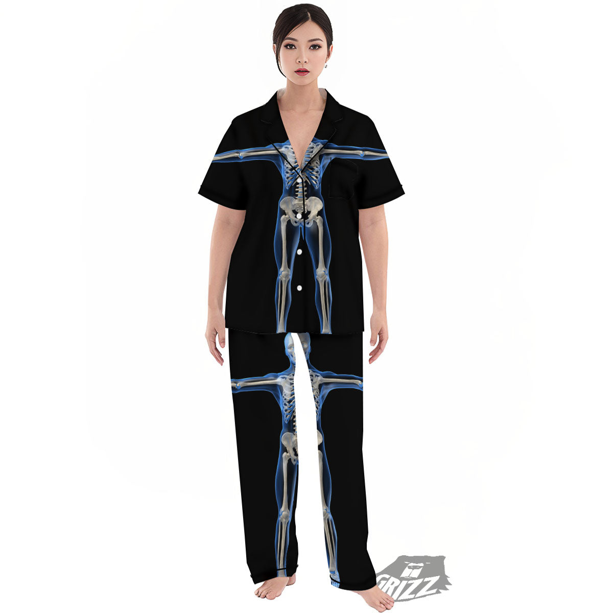 X-Ray Human Skeleton Print Women's Pajamas Set-grizzshop