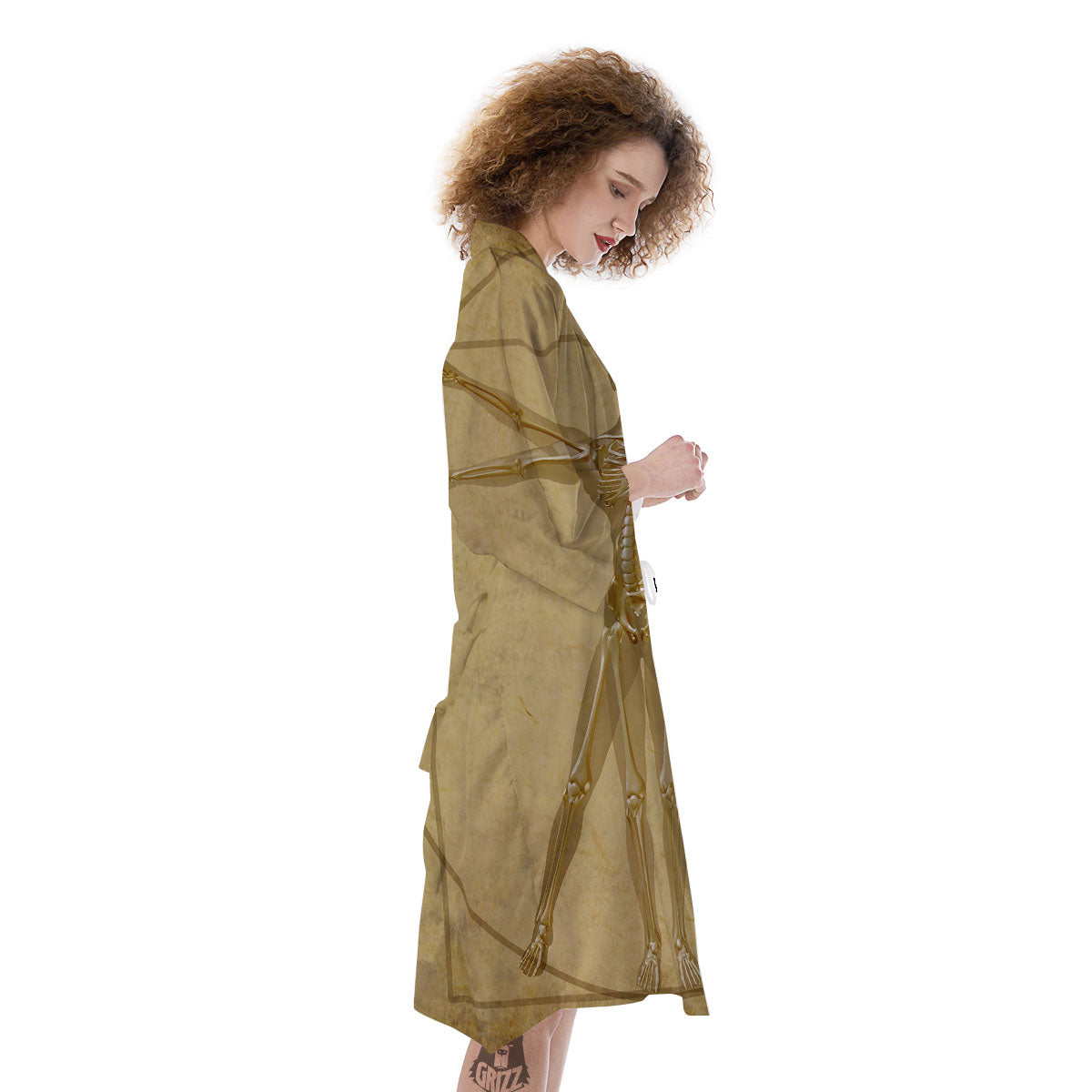 X-Ray Vitruvian Man Print Kimono-grizzshop
