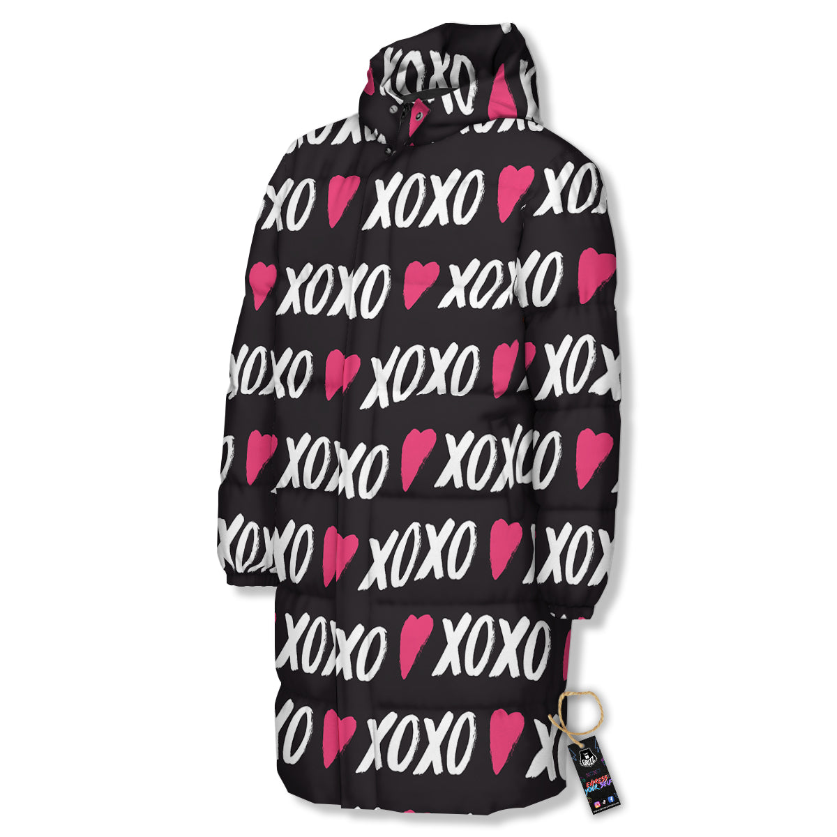 XOXO Valentine's Day Print Pattern Long Down Jacket-grizzshop