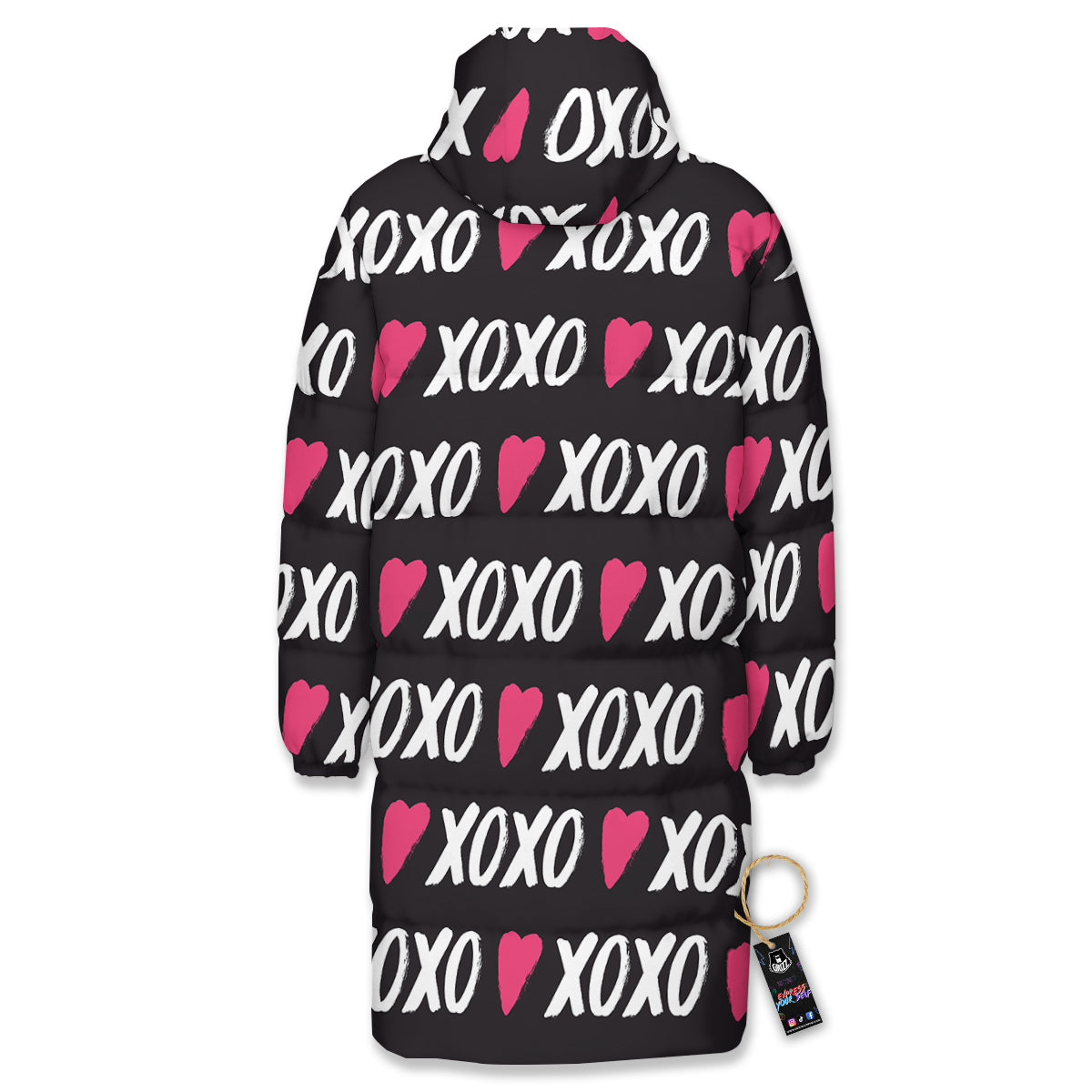 XOXO Valentine's Day Print Pattern Long Down Jacket-grizzshop