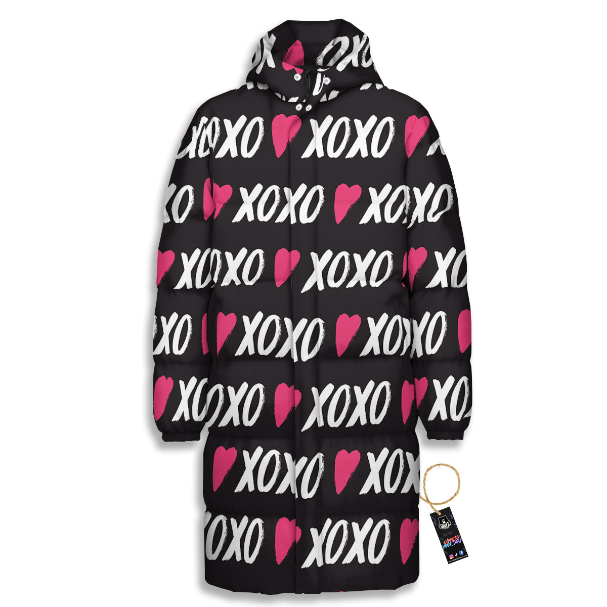XOXO Valentine's Day Print Pattern Long Down Jacket-grizzshop