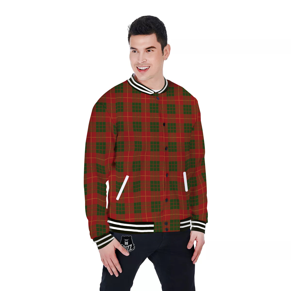 Xmas Plaid Print Pattern Baseball Jacket-grizzshop