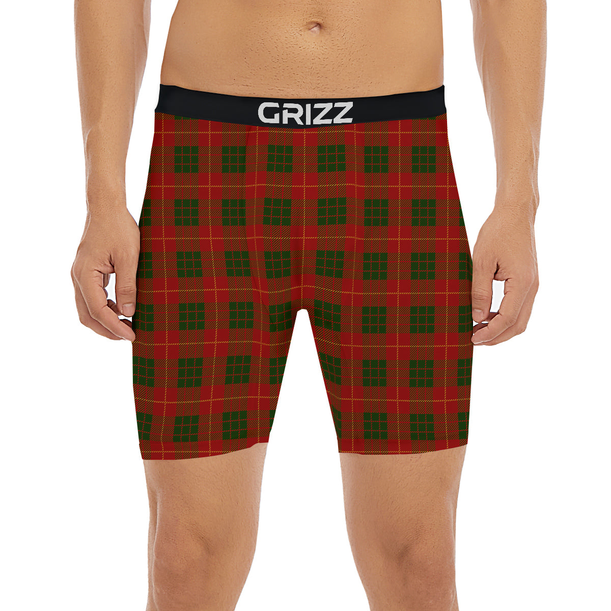 Xmas Plaid Print Pattern Boxer Briefs-grizzshop