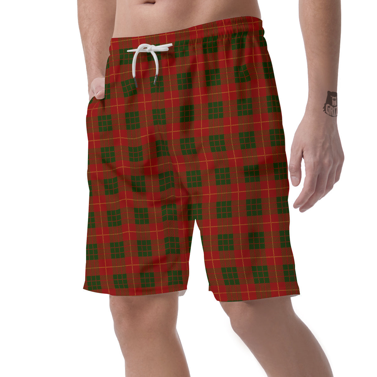 Xmas Plaid Print Pattern Men's Shorts-grizzshop