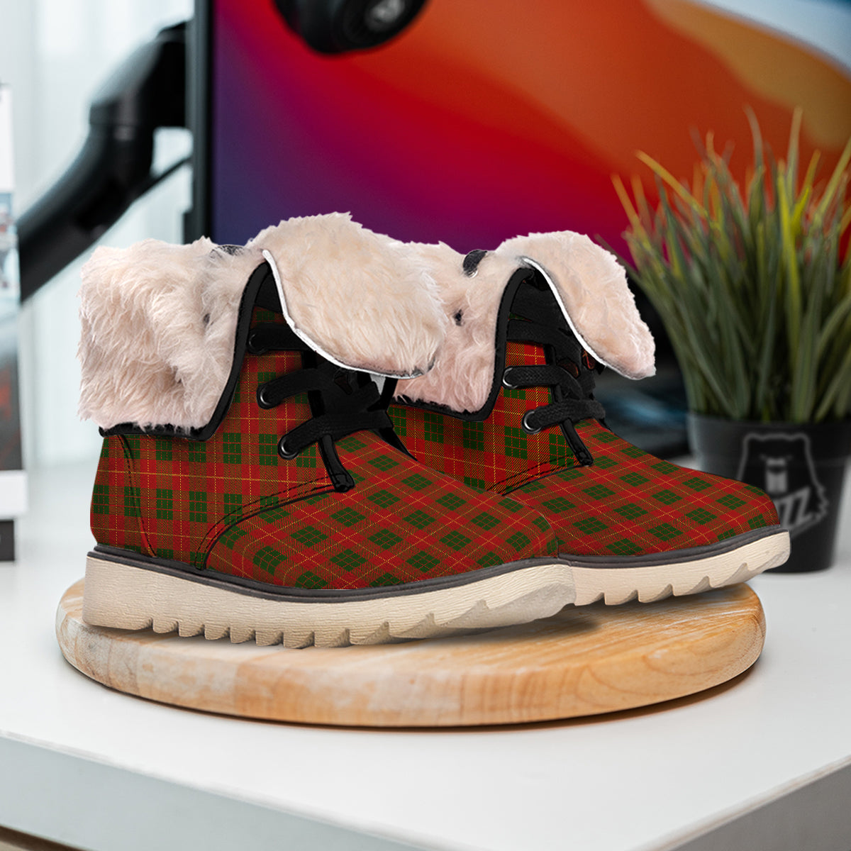 Xmas Plaid Print Pattern Snow Boots-grizzshop