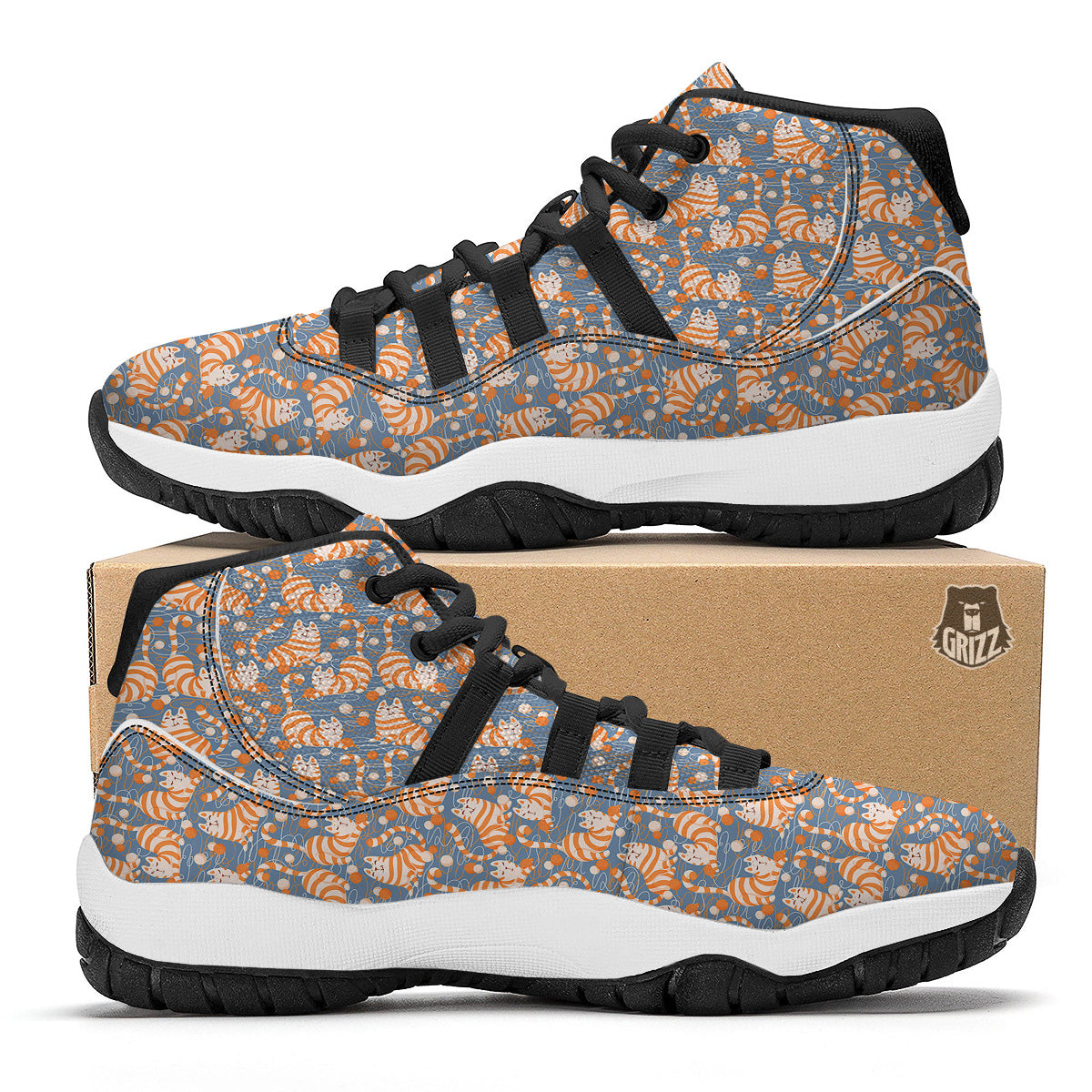 Yarn Ball And Cat Print Pattern Black Bball Shoes-grizzshop