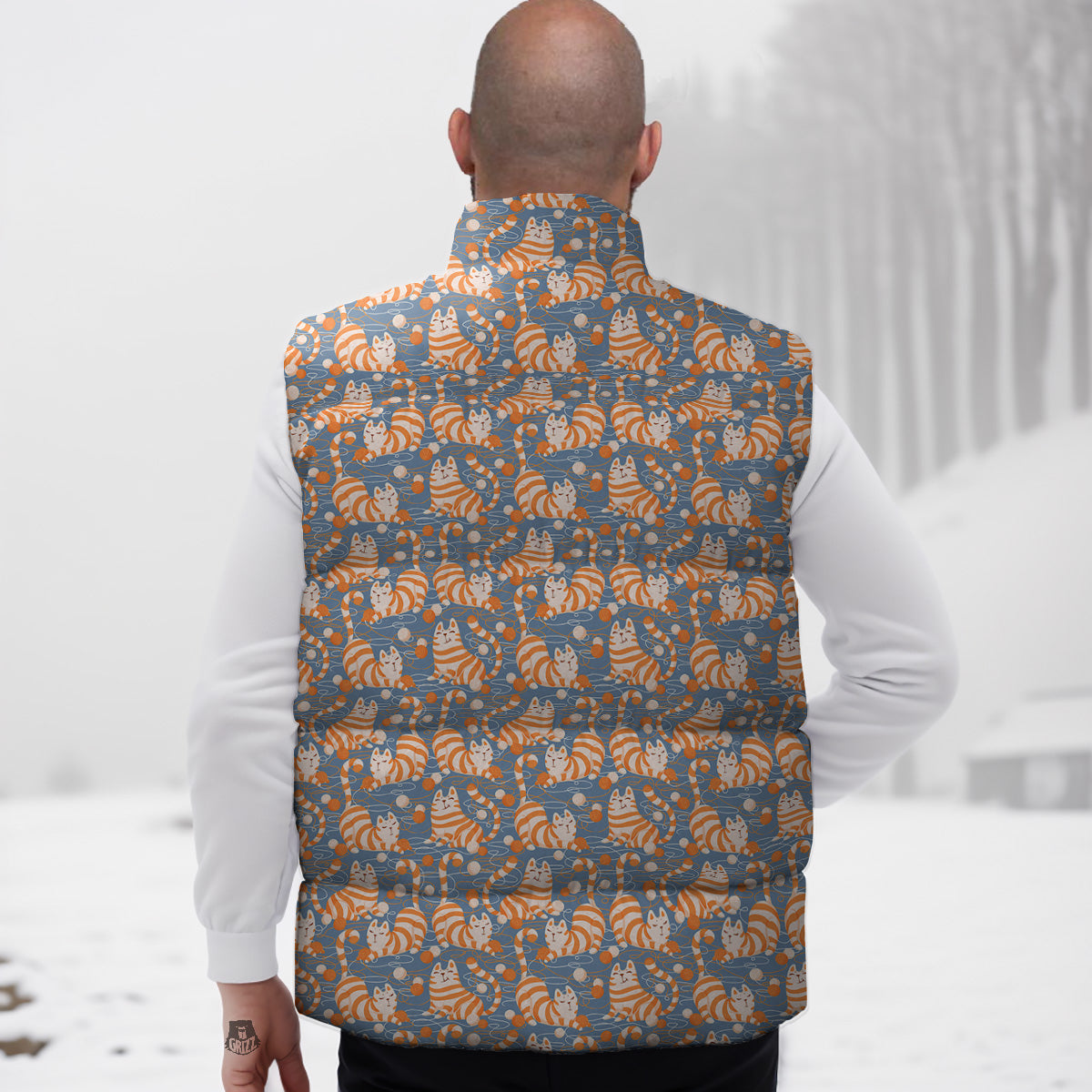 Yarn Ball And Cat Print Pattern Down Vest-grizzshop