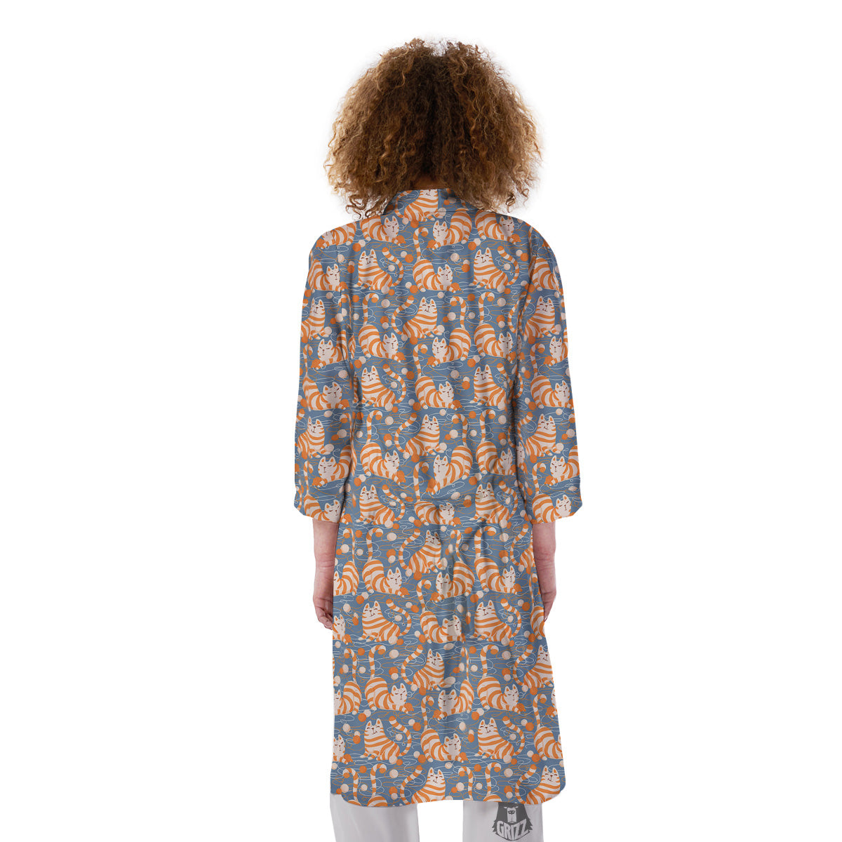 Yarn Ball And Cat Print Pattern Kimono-grizzshop