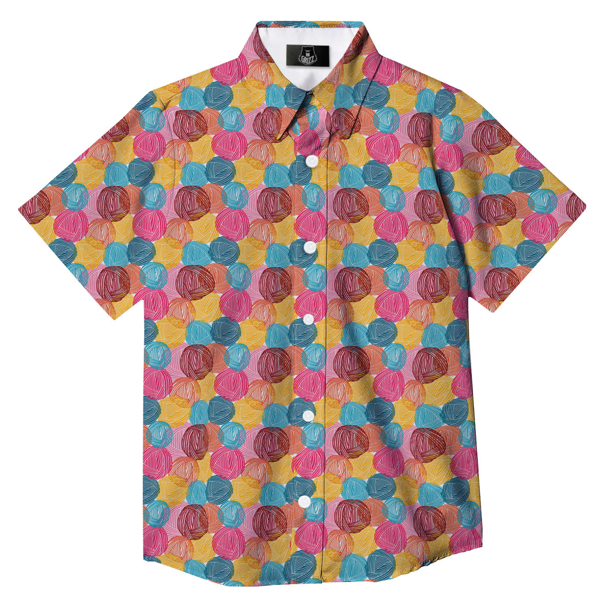 Yarn Balls Colorful Print Button Up Shirt-grizzshop