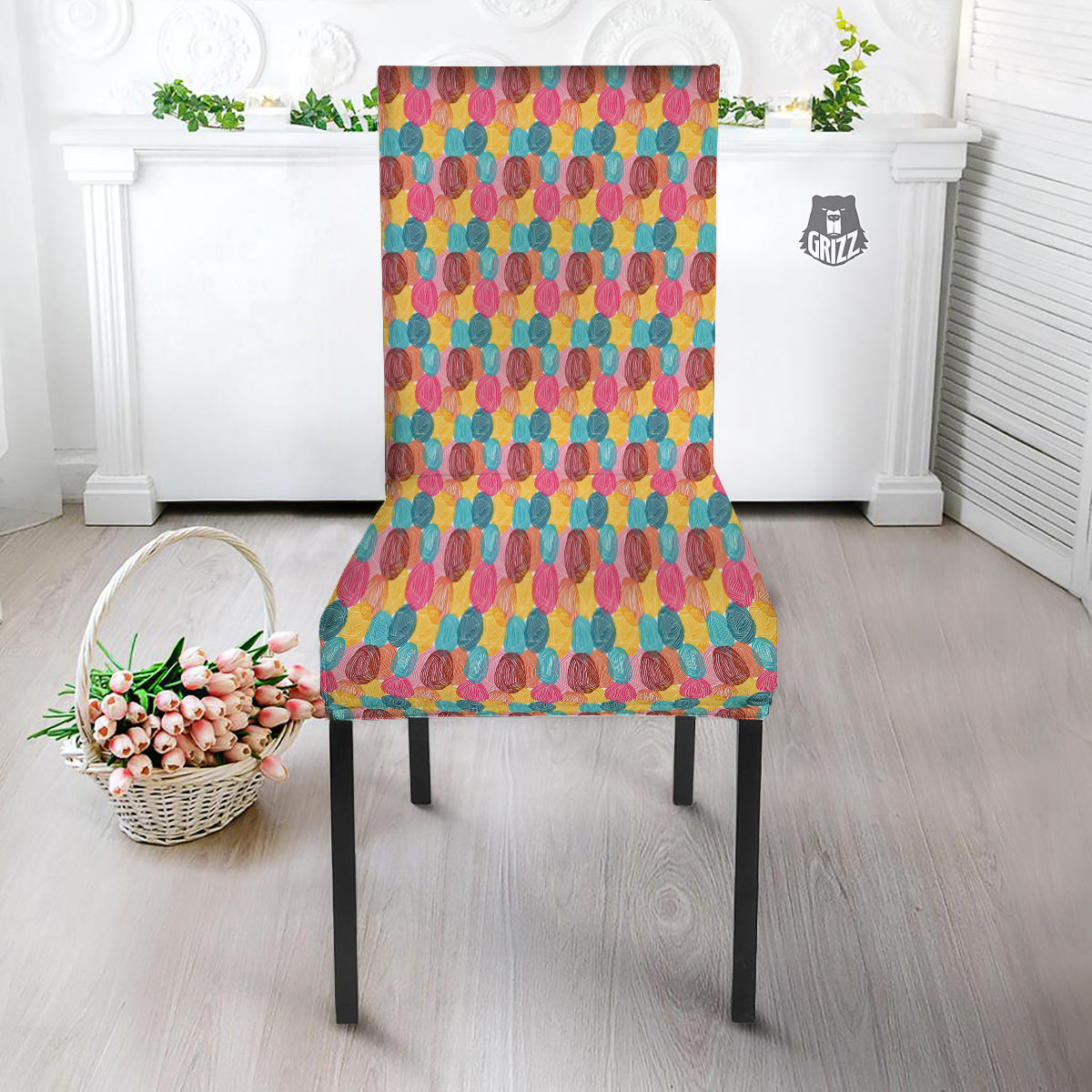 Yarn Balls Colorful Print Dining Chair Slipcover-grizzshop
