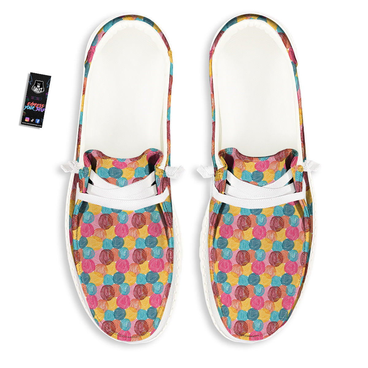 Yarn Balls Colorful Print White Loafers-grizzshop