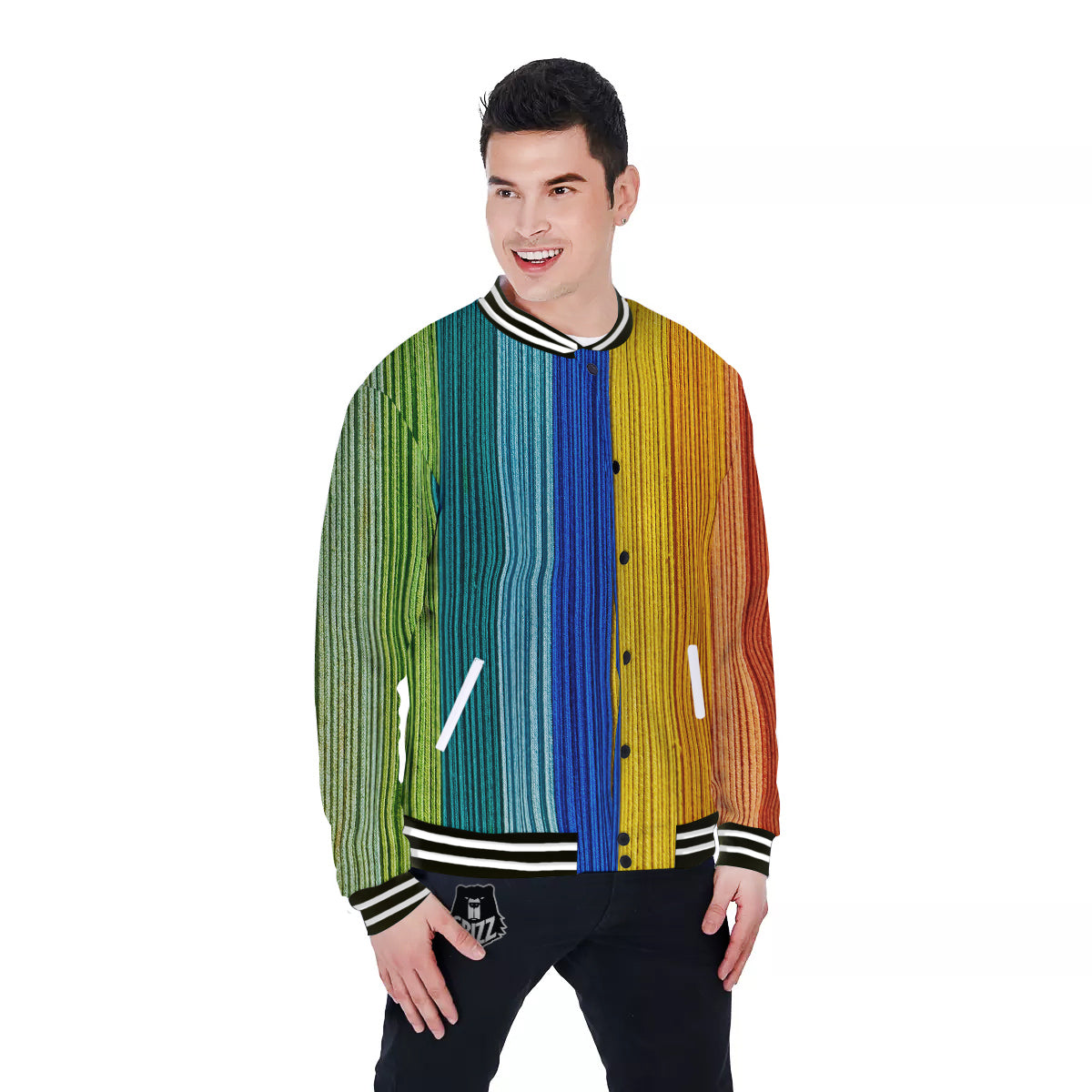 Yarn Colorful Print Baseball Jacket-grizzshop