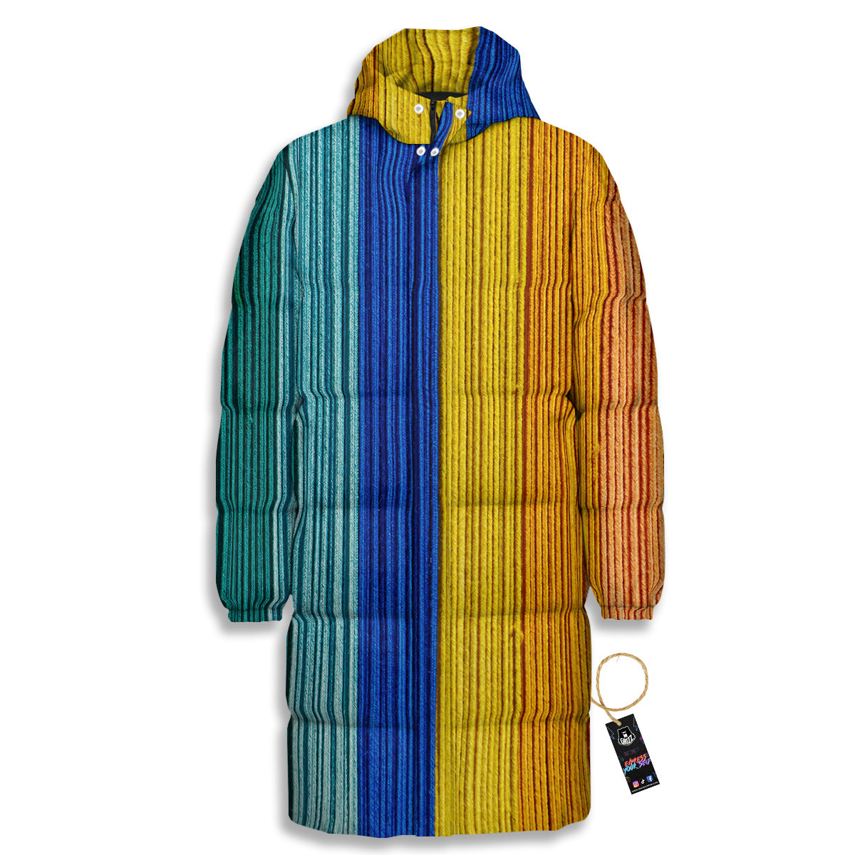 Yarn Colorful Print Long Down Jacket-grizzshop