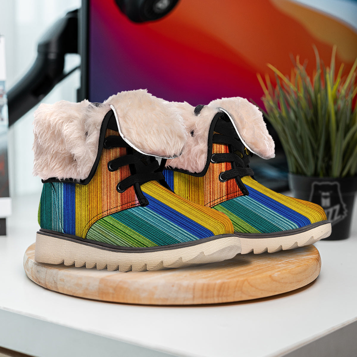 Yarn Colorful Print Snow Boots-grizzshop
