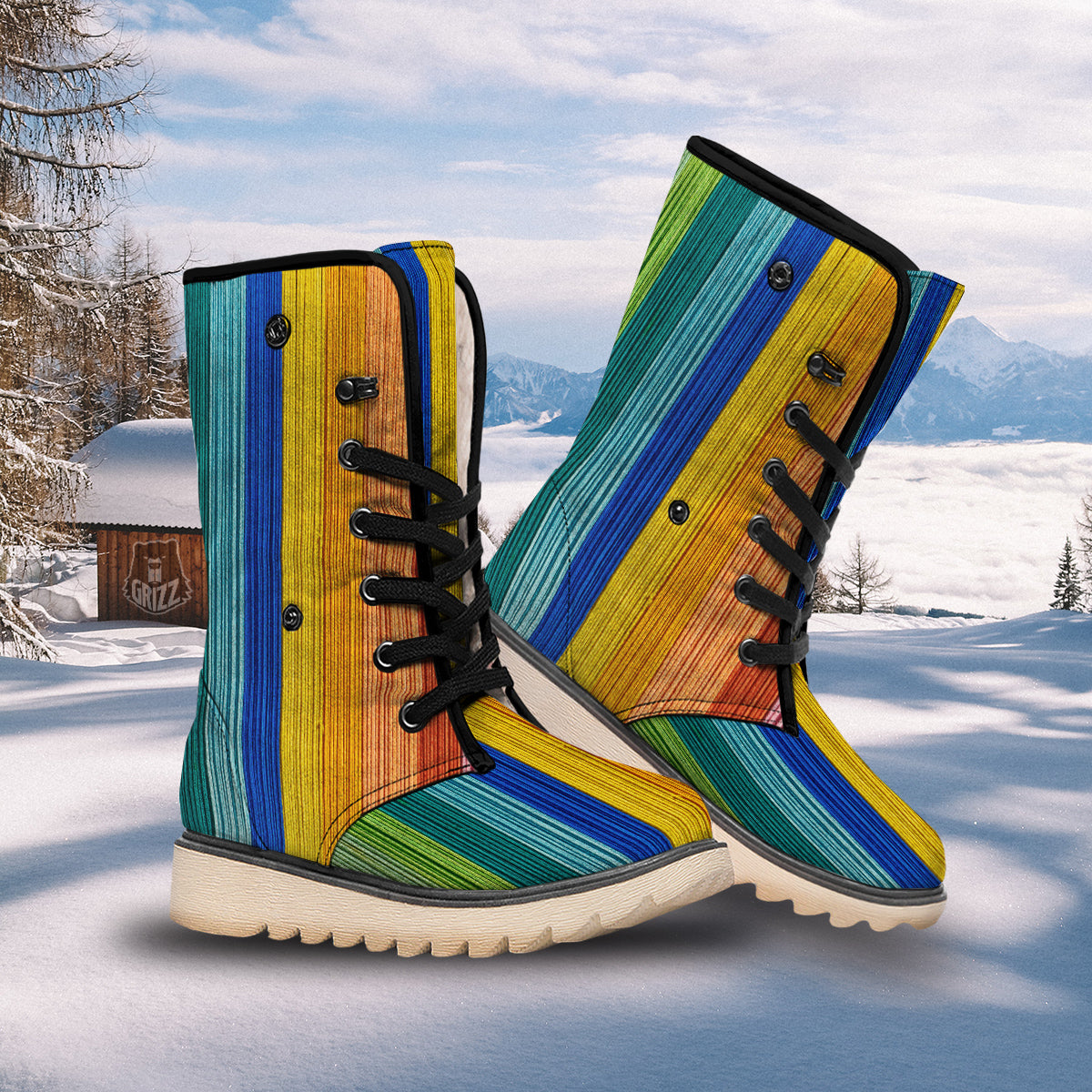 Yarn Colorful Print Snow Boots-grizzshop
