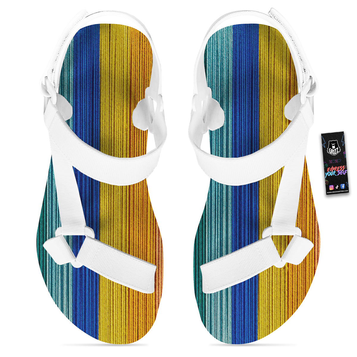 Yarn Colorful Print White Open Toe Sandals-grizzshop